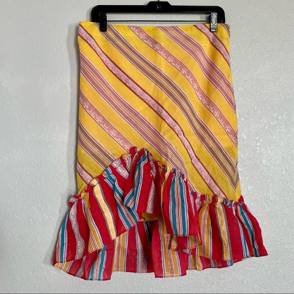 NWOT Fork Multi-color Ruffled Striped Skirt - Size 8 - Picture 1 of 5
